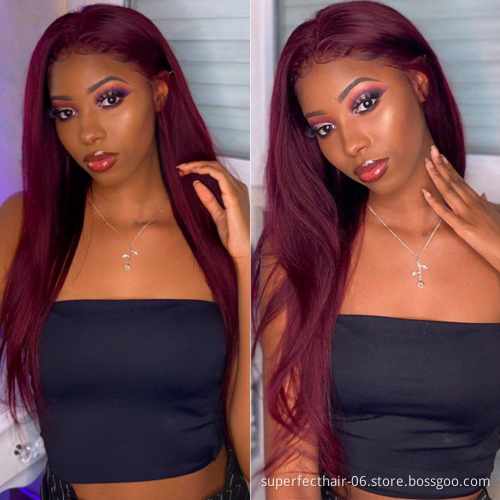 Factory  Indian Virgin Human Hair 99J Red Colored Lace Frontal Wig Vendor Lace Front Wig Human Hair For Black Women